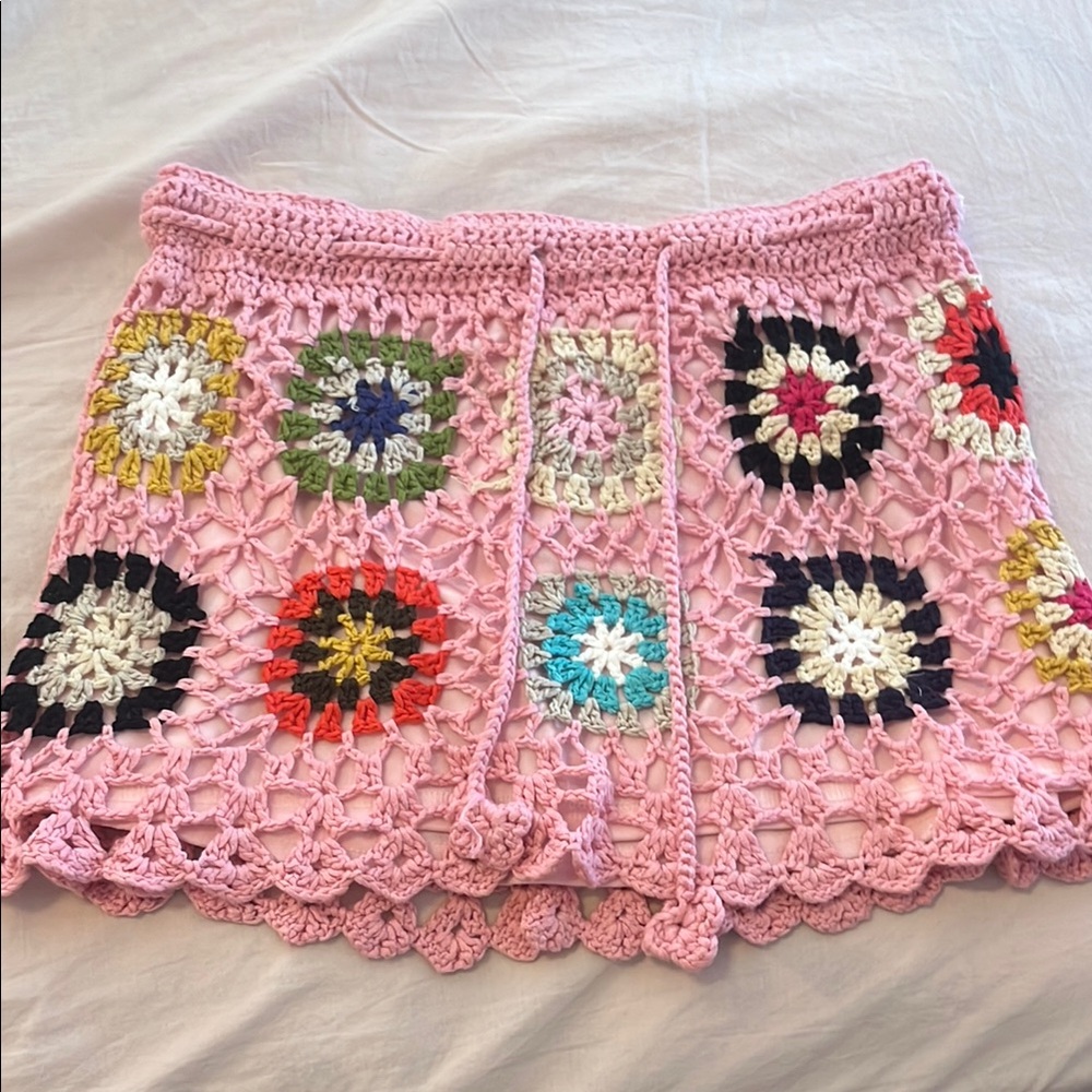 India Boutique Pink Crochet Mini Skirt